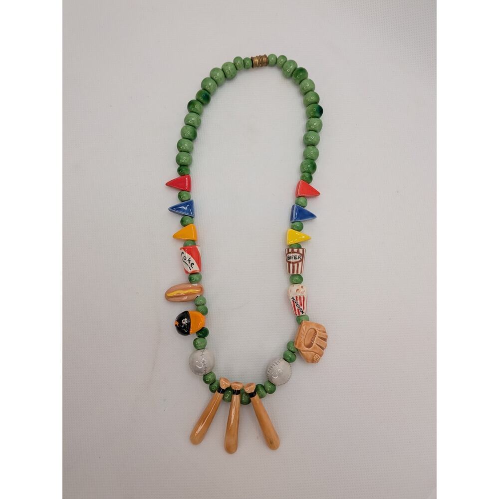 Vintage Flying Colors Ceramic Baseball Theme Necklace 19.5" Excellent Condition - Picture 6 of 7